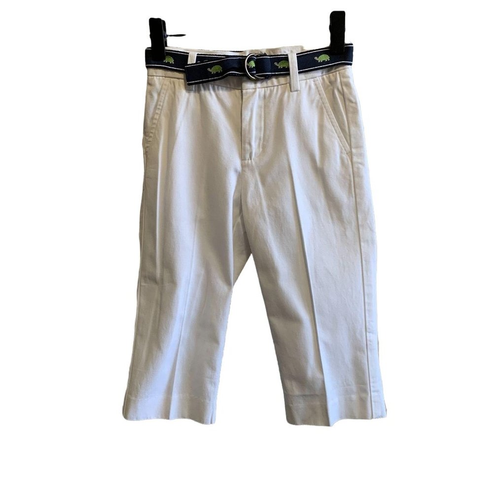 Janie and Jack White Trousers With Turtle Belt